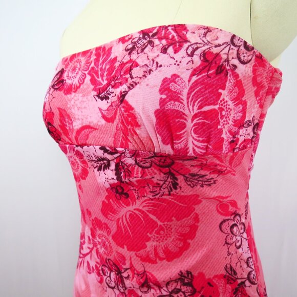 Zinc Strapless Pink Floral Print Dress Tulle Corset Back Flutter Hem M - Picture 4 of 14